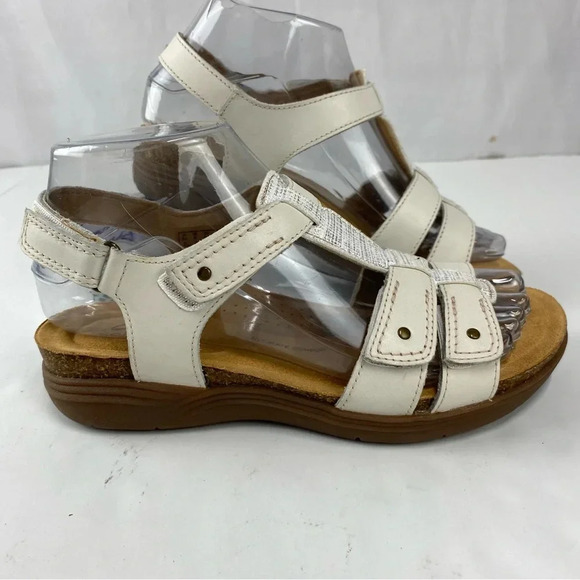 Clarks Collection Womens 6 White April Cove Open Toe Sandal Hook and Loop - Picture 1 of 6